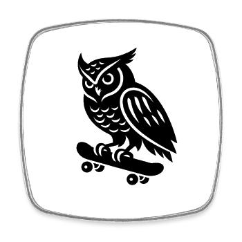 Snowy Owl Skateboarder Skater Silhouette Minimalis - Square fridge magnet - white - Front