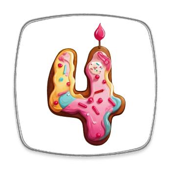 GÂTEAU NUMÉRO 4 SWEET 4ÈME ANNIVERSAIRE - Magnet carré - blanc - Devant