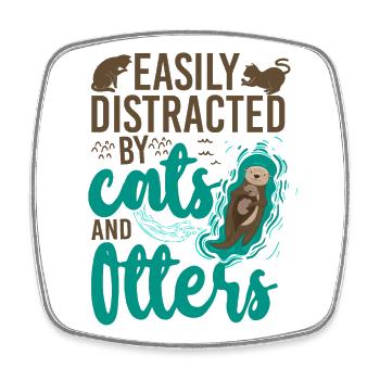 Otter Cat Easily Distracted By - Viereckiger Kühlschrankmagnet - Weiß - Vorne