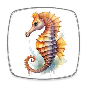 Peinture à l’aquarelle hippocampe - Magnet carré - blanc - Devant