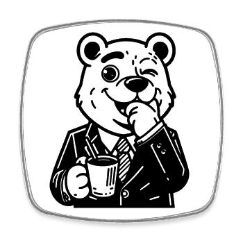 Drôle d’ours en costume avec tasse à café tasse de café - Magnet carré - blanc - Devant