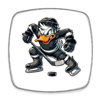 Cool Cartoon Duck Hockey Player Field - Square fridge magnet - white - Front