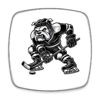 Bulldogge Eishockey Spieler Cartoon Entschlossen - Viereckiger Kühlschrankmagnet - Weiß - Vorne