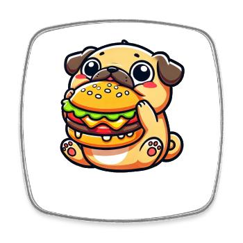 Lustiger Mops Burger Fast Food Hund Humor - Viereckiger Kühlschrankmagnet - Weiß - Vorne