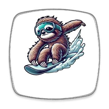 Süßes Faultier Snowboard Cartoon-Wintersport - Viereckiger Kühlschrankmagnet - Weiß - Vorne