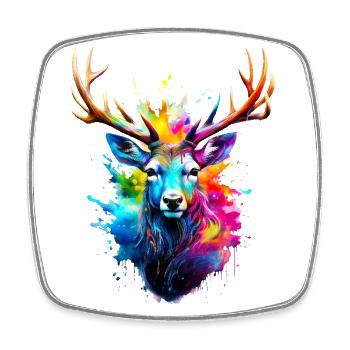 Cerf peint - Magnet carré - blanc - Devant