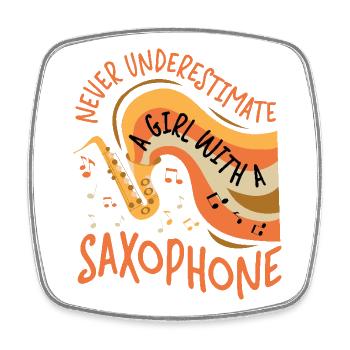 Saxophones Never Underestimate A - Square fridge magnet - white - Front