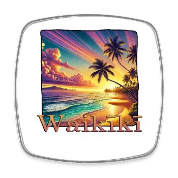 Waikiki Strand Sonnenuntergang Palmen Meer - Viereckiger Kühlschrankmagnet - Weiß - Vorne
