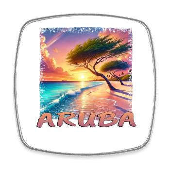 Aruba Eagle Beach Sunset Palm Trees Grunge - Square fridge magnet - white - Front