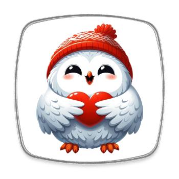 Schneeeule Herz Liebe Valentinstag Design - Viereckiger Kühlschrankmagnet - Weiß - Vorne