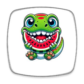Mignon Dino T-Rex Dessin animé Pastèque Été - Magnet carré - blanc - Devant