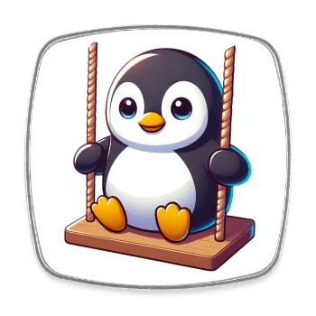 Cute Penguin on Swing Playground Cartoon - Square fridge magnet - white - Front
