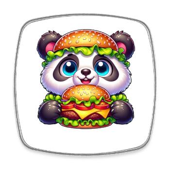 Whimsical Panda Burger Funny Fast Food Design - Square fridge magnet - white - Front