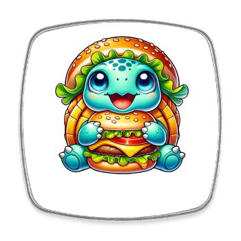 Mignon tortue hamburger chapeau fantaisiste - Magnet carré - blanc - Devant