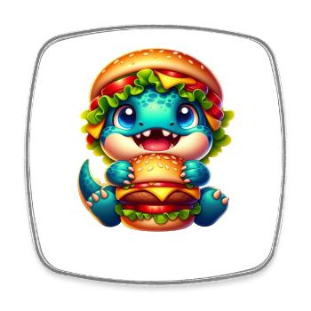 Cute T-Rex Burger Whimsical Funny Fast Food - Square fridge magnet - white - Front