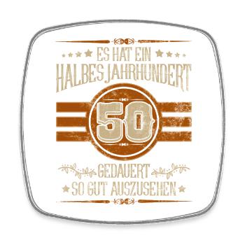 50. Geburtstag halbes Jahrhundert gut aussehen - Viereckiger Kühlschrankmagnet - Weiß - Vorne