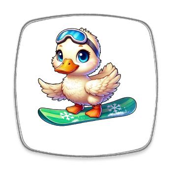 Cute Cartoon Duck Surfer Snowboarder - Square fridge magnet - white - Front