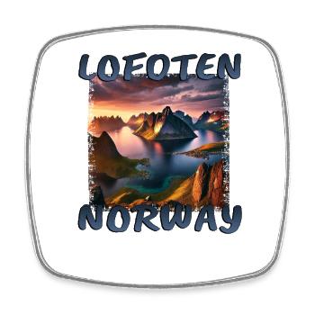 Lofoten Norway Grunge Fjord Sunset - Square fridge magnet - white - Front