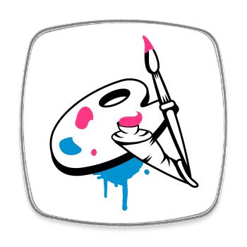 Paint brush, color and painter's palette - Square fridge magnet - white - Front