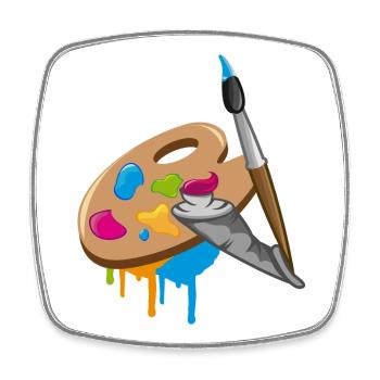 a Paint brush, colors and a painter's palette - Square fridge magnet - white - Front
