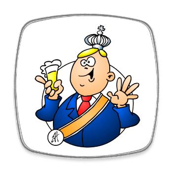 Cartoon Monarch mit Bier und Krone - Viereckiger Kühlschrankmagnet - Weiß - Vorne