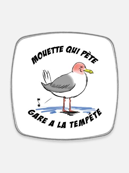 Pélican rouge au rivage stylisé - Magnet carré - blanc