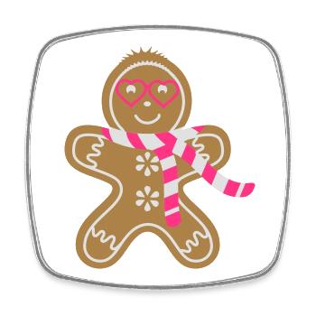 Gingerbread man with heart glasses and scarf - Square fridge magnet - white - Front