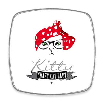 cat hipster kitty crazy cat lady red headscarf br - Square fridge magnet - white - Front