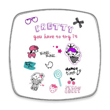 Pretty Doodles : Motifs colorés pour enfants lolli Kita Girl - Magnet carré - blanc - Devant