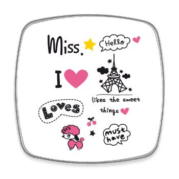 paris Little Girl Miss pink Herz Teenie Girl Pudel - Viereckiger Kühlschrankmagnet - Weiß - Vorne