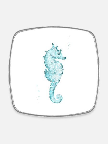 hippocampe mandala vacances tatouage lol mer amour fille - Magnet carré - blanc