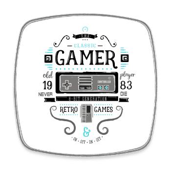 Gamer Retro Vintage 1983 8bit Console Flipper Nerd - Square fridge magnet - white - Front
