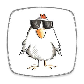 Huhn mit cooler Sonnenbrille - Hahn - Gockel - Viereckiger Kühlschrankmagnet - Weiß - Vorne