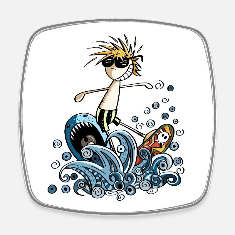 Cooler Power Surfer - Comic - Viereckiger Kühlschrankmagnet - Weiß
