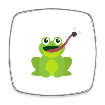 funny animal motif kids shirt frog catches fly - Square fridge magnet - white - Front