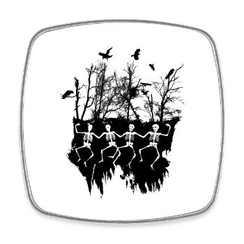 Dancing Skeleton Illustration Black & White - Square fridge magnet - white - Front
