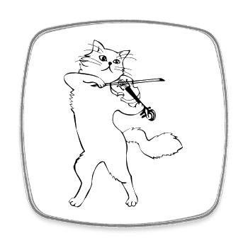 Katze mit Violine - Viereckiger Kühlschrankmagnet - Weiß - Vorne