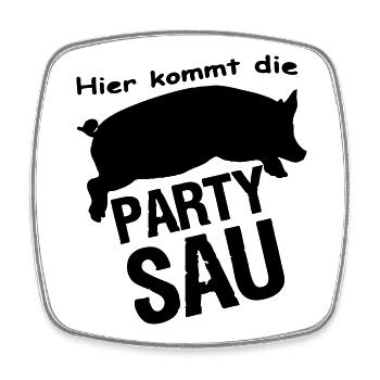 Party Sau feiern Freunde lustig Spruch Geschenk - Viereckiger Kühlschrankmagnet - Weiß - Vorne