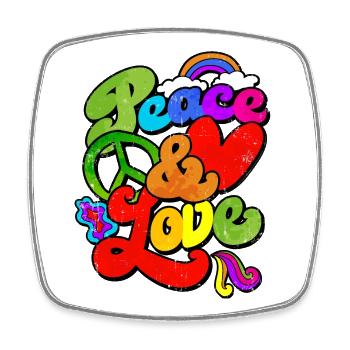 Peace and Love Hippie 60s 70s Geschenk - Viereckiger Kühlschrankmagnet - Weiß - Vorne