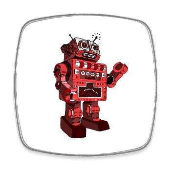 robot mechanics machine worker toy retro vintage - Square fridge magnet - white - Front