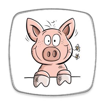 Happy Schweinchen mit Blümchen I Tiermotiv Comic - Viereckiger Kühlschrankmagnet - Weiß - Vorne