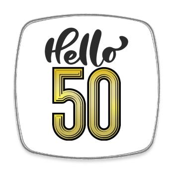 Hello 50 - Square fridge magnet - white - Front