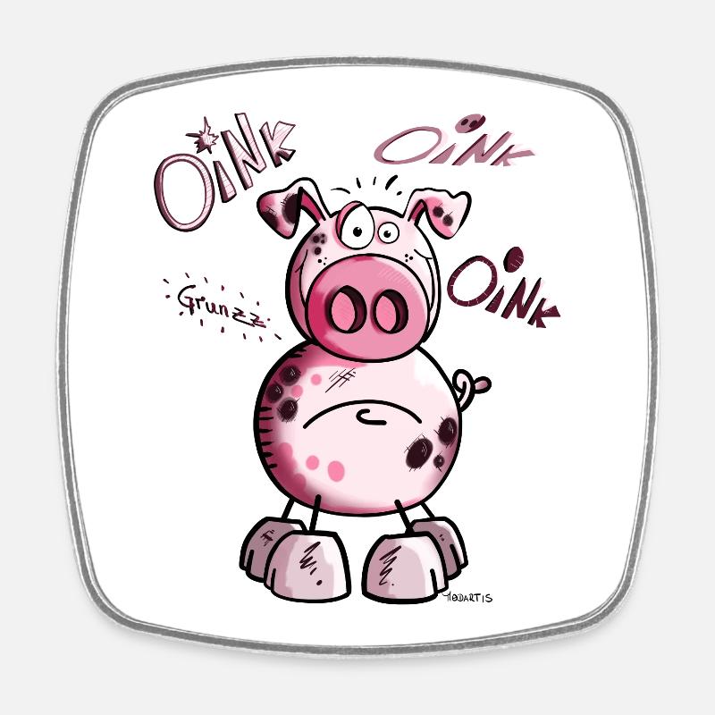 Pink Pig - Square fridge magnet - white