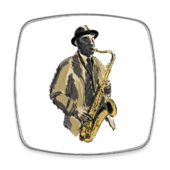 saxophon - Magnet carré - blanc - Devant