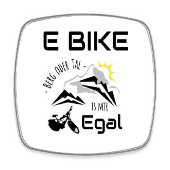 E Bike - mountain or valley, I don't care - Square fridge magnet - white - Front