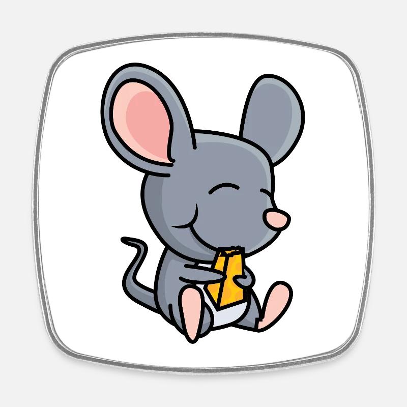 Maus mit Käse - Viereckiger Kühlschrankmagnet - Weiß