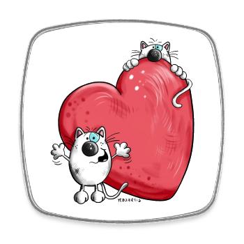 Chats avec un grand coeur rouge - Magnet carré - blanc - Devant