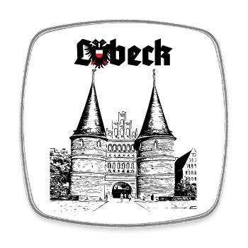 Lübeck - Holstentor - Viereckiger Kühlschrankmagnet - Weiß - Vorne
