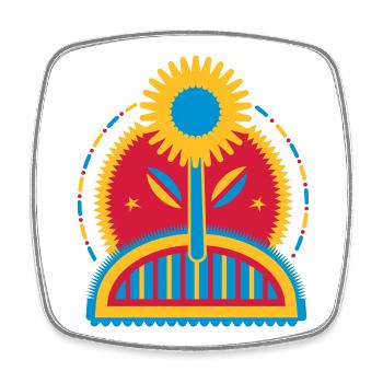 large glowing sunflower in the flower bed - Square fridge magnet - white - Front
