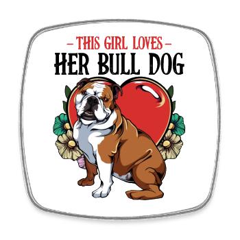 Bulldog mit Herz und Blumen - Viereckiger Kühlschrankmagnet - Weiß - Vorne